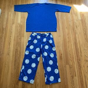 Womens Gudrun Sjoden Linen Cotton Outfit Blue & White Polka Dot Size XL EUC!